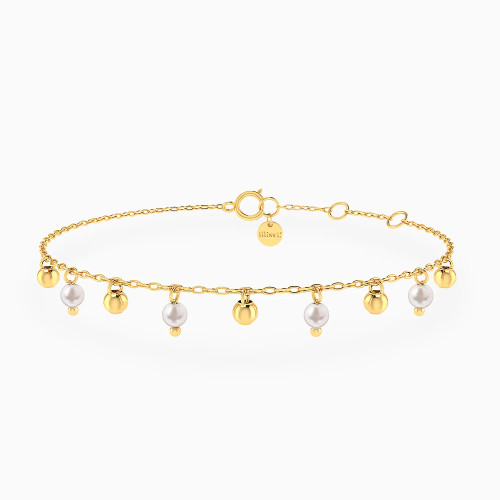 MLB942 - Elongated Links & Beads Pearls Chain Bracelet in 18K Gold - 21047020040-1.webp