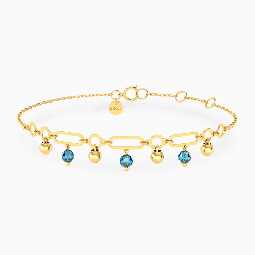 MLB941 - Elongated Links & Beads Blue Stones Chain Bracelet in 18K Gold - 21047110349-1.webp