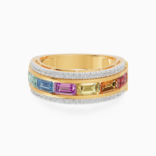 LDR4119 - Rectangular Frame Colored Stones Diamond Ring in 18K Gold - SAR06262-YG-1.webp