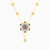 LIN29 - Flower Colored Stones Chain Necklace in 18K Gold - 111405100231-3.jpg