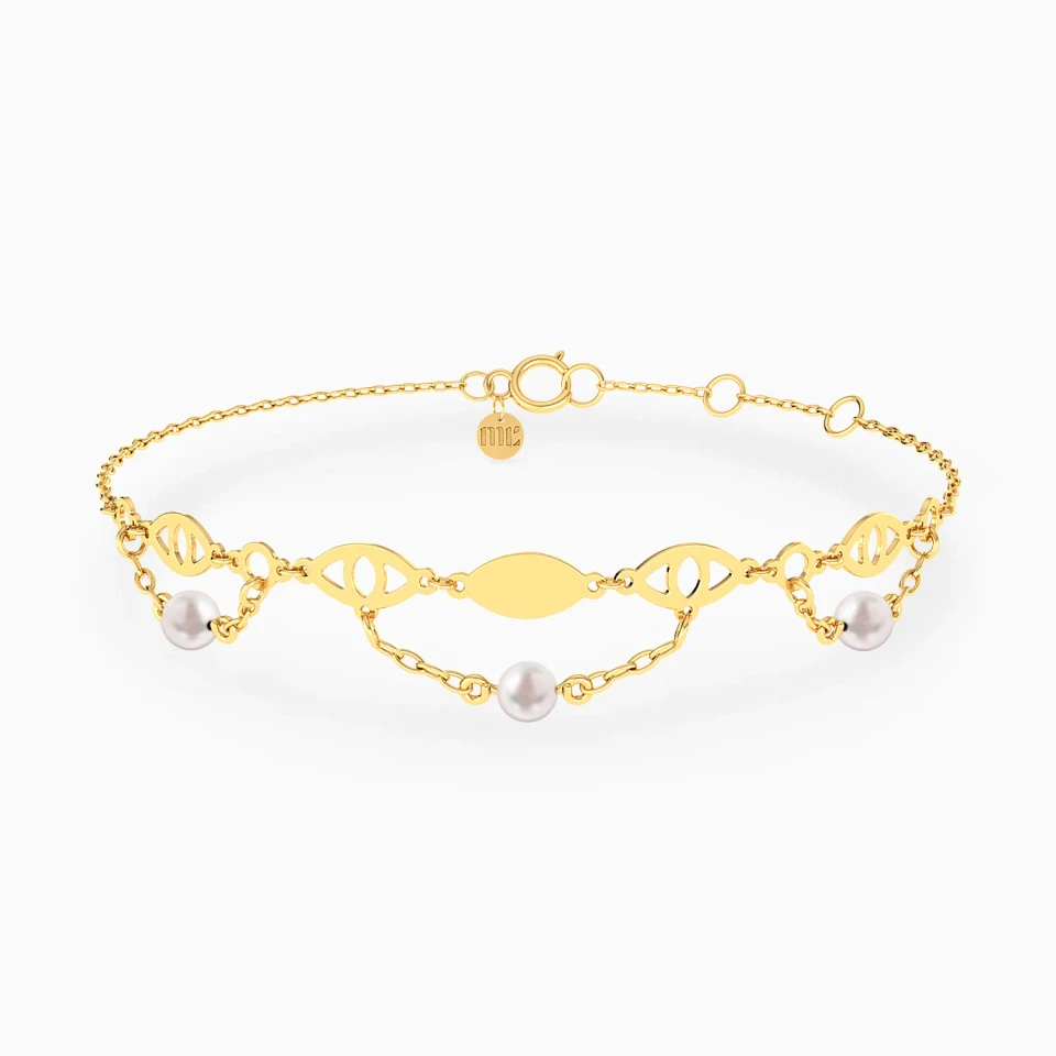 Eye Motifs Pearl Double Chain Bracelet in 18K Gold Eye Motifs Pearl Double Chain Bracelet in 18K Gold