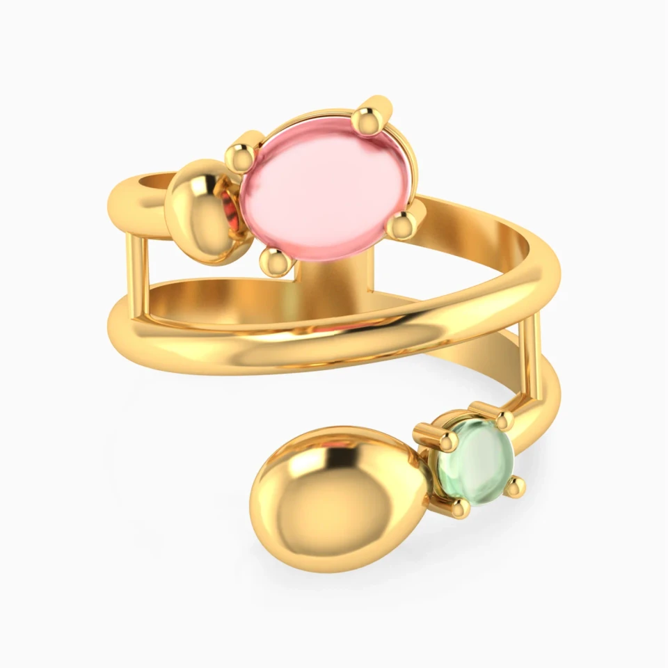 Round Disc & Oval Colored Stones Bypass Ring in Yellow Gold Plating Round Disc & Oval Colored Stones Bypass Ring in Yellow Gold Plating