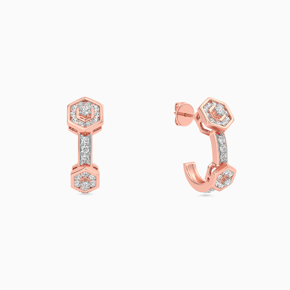Hexagon Diamond Stud Earrings in 18K Gold - 2 Hexagon Diamond Stud Earrings in 18K Gold - 2