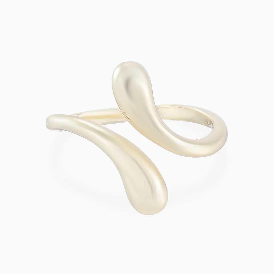 Elongated Drop Open Bypass Ring in Yellow Gold Plating Elongated Drop Open Bypass Ring in Yellow Gold Plating