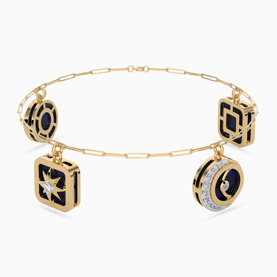 Multishaped Diamond & Enamel CoatedChain Bracelet in 18K Gold Multishaped Diamond & Enamel CoatedChain Bracelet in 18K Gold