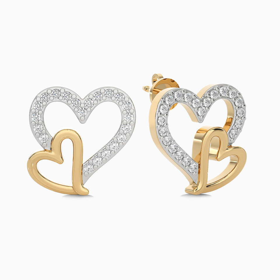 Heart Diamond Stud Earrings in 18K Gold - 2 Heart Diamond Stud Earrings in 18K Gold - 2