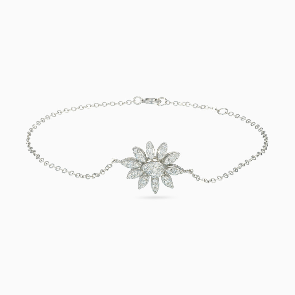Flower Diamond Chain Bracelet in 18K Gold - 2 Flower Diamond Chain Bracelet in 18K Gold - 2