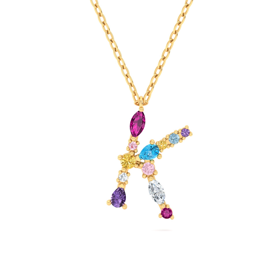 Letter K Colored Stones Necklace in 18K Gold Letter K Colored Stones Necklace in 18K Gold