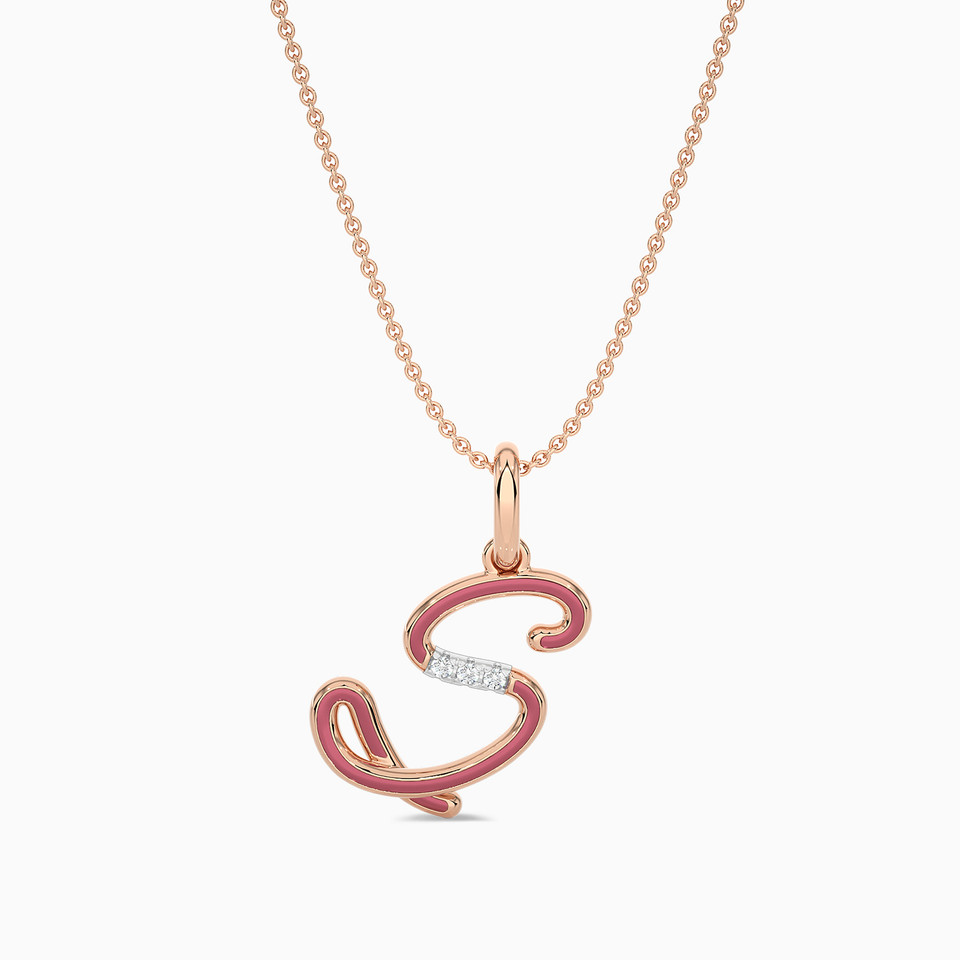 Letter S Diamond & Enamel Coated Pendant in 18K Gold - 2 Letter S Diamond & Enamel Coated Pendant in 18K Gold - 2