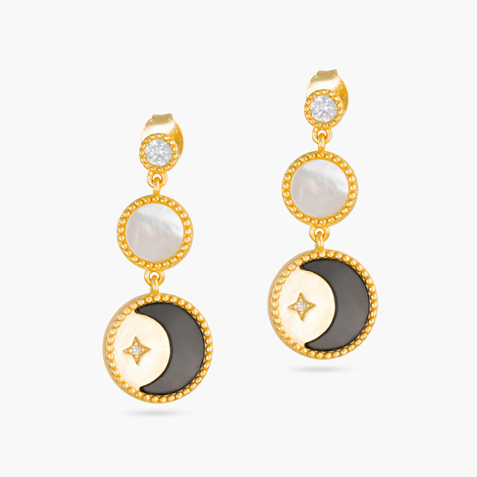Crescent Colored Stones Gold Plated Drop Earrings Crescent Colored Stones Gold Plated Drop Earrings