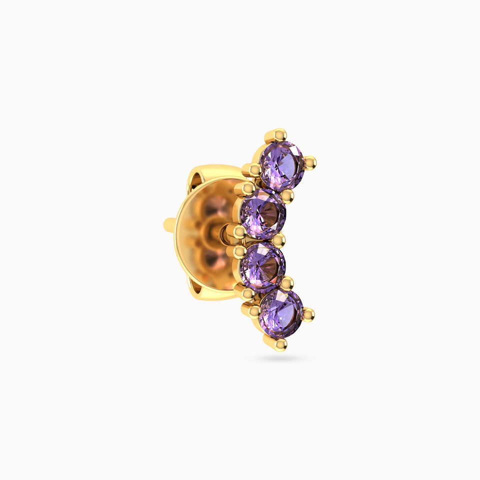 Round Shaped Purple Stone Stud Earring in 18K Gold - 1 Piece Round Shaped Purple Stone Stud Earring in 18K Gold - 1 Piece