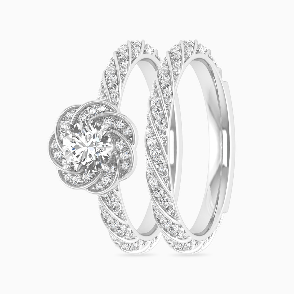 Flower Diamond Twin Rings in 18K Gold - 2 Flower Diamond Twin Rings in 18K Gold - 2