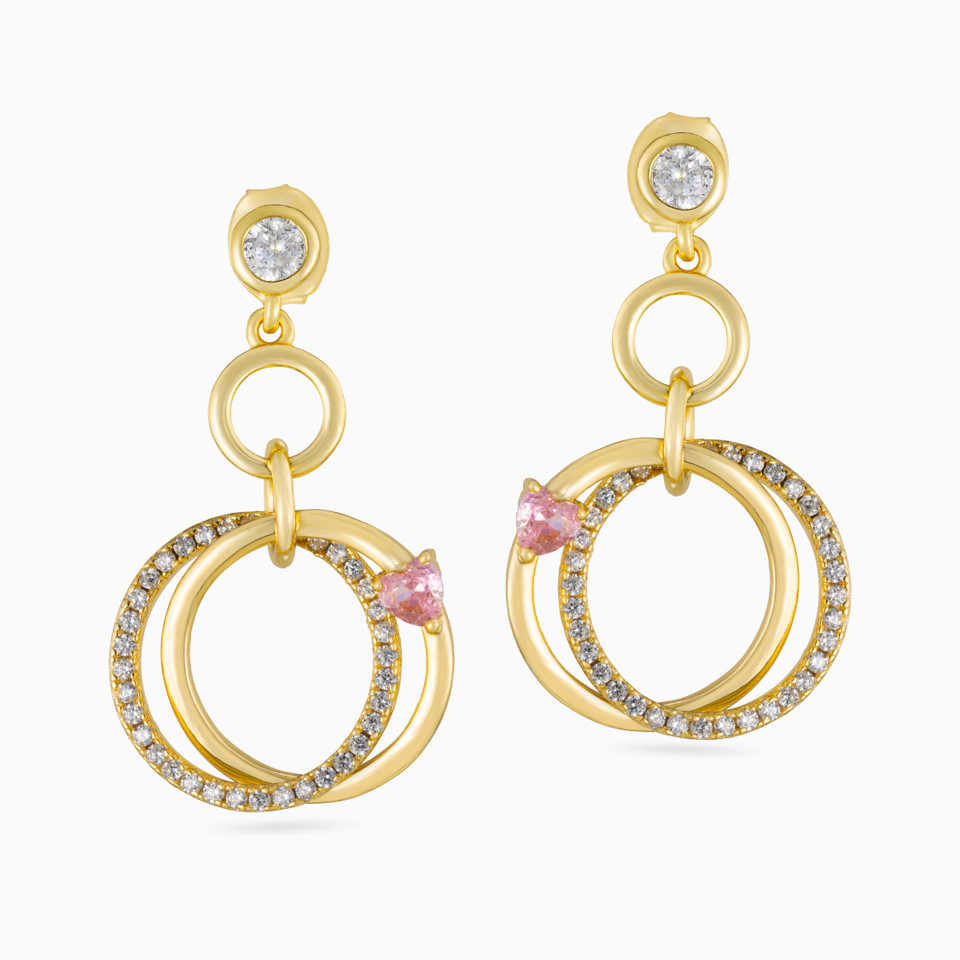Circle Rose Stone Gold Plated Drop Earrings Circle Rose Stone Gold Plated Drop Earrings