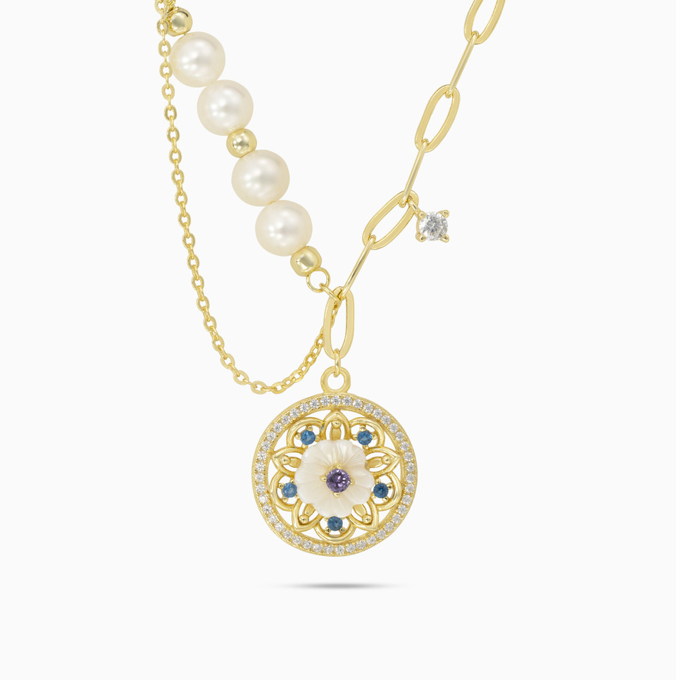 Circle Colored Stones Gold Plated Necklace Circle Colored Stones Gold Plated Necklace