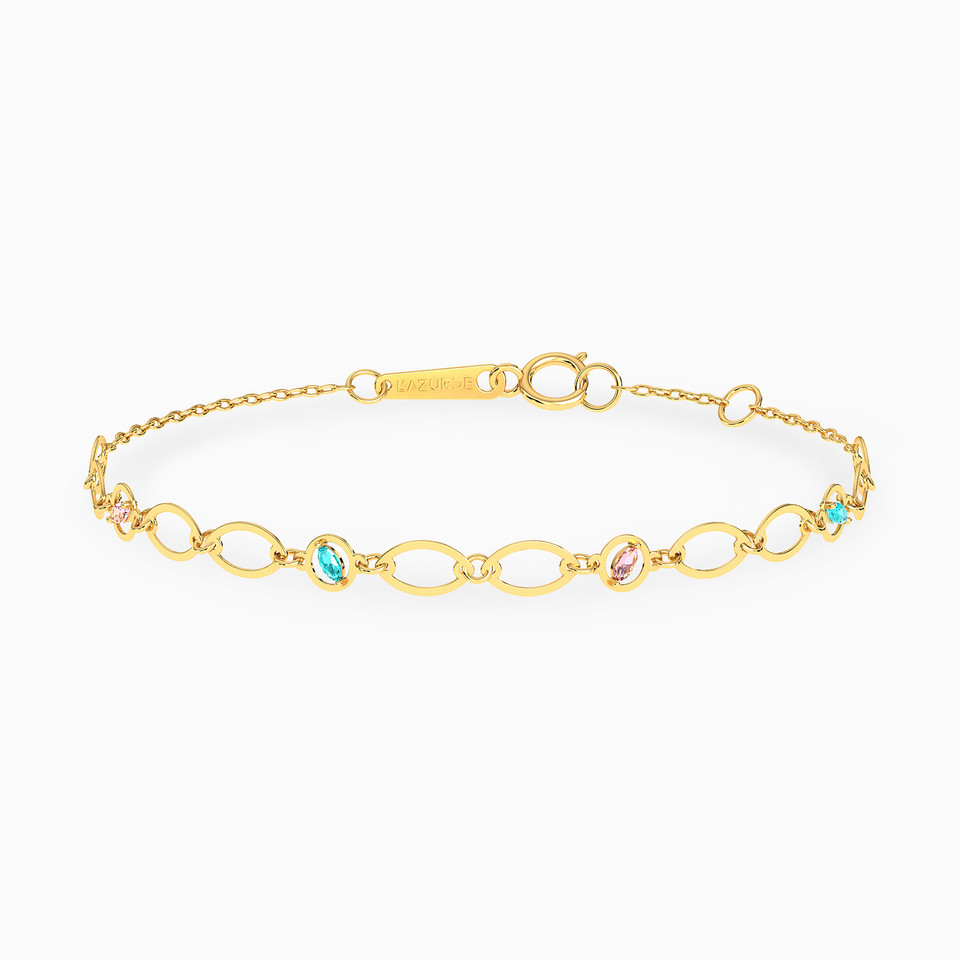 Round Rose Stone Chain Bracelet in 18K Gold Round Rose Stone Chain Bracelet in 18K Gold