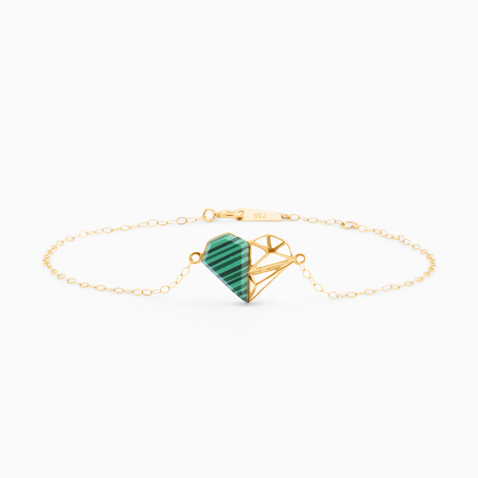 Heart Green Stones Chain Bracelet in 18K Gold Heart Green Stones Chain Bracelet in 18K Gold