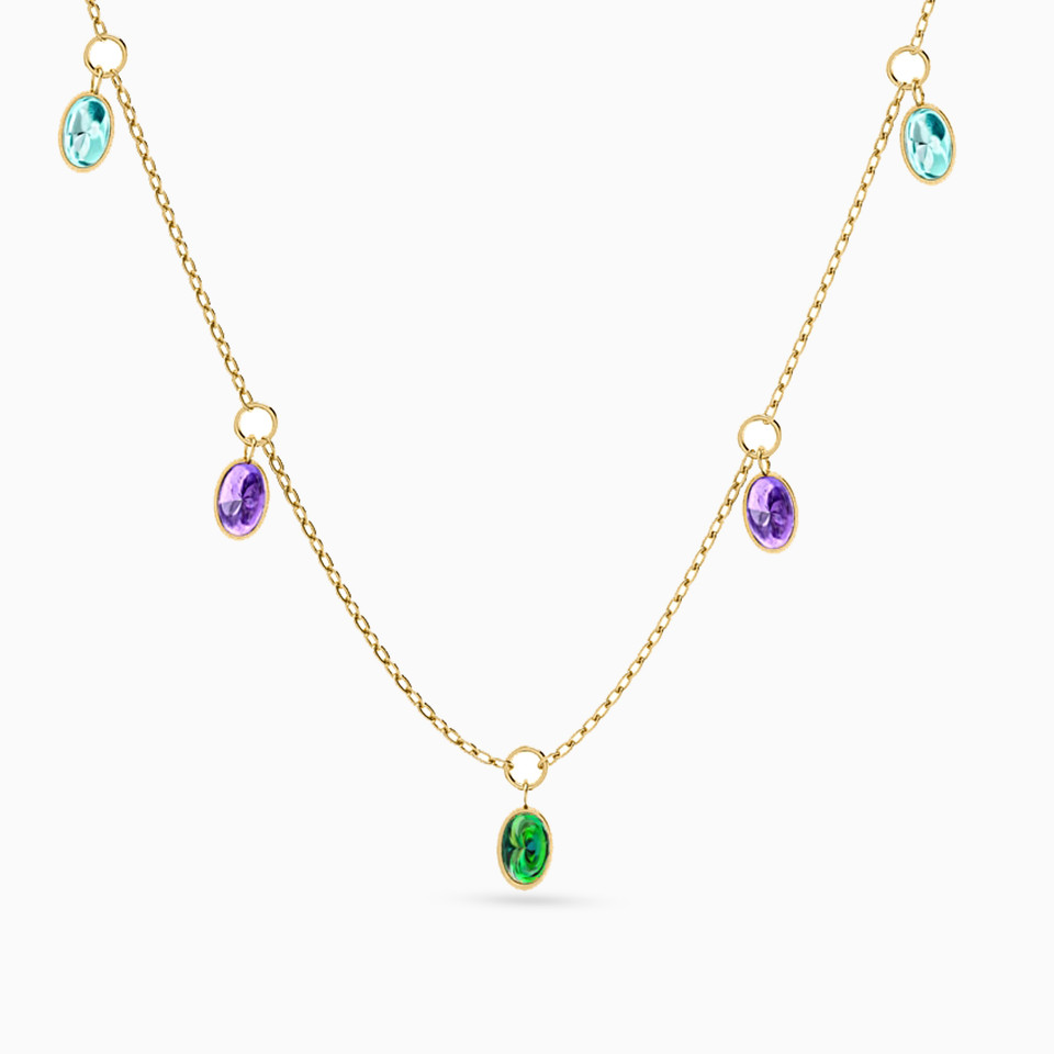 Oval Colored Stones Chain Necklace in 18K Gold Oval Colored Stones Chain Necklace in 18K Gold