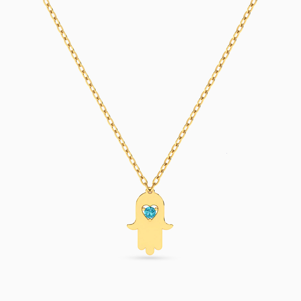 Hamsa Colored Stones Necklace in 18K Gold - 2 Hamsa Colored Stones Necklace in 18K Gold - 2