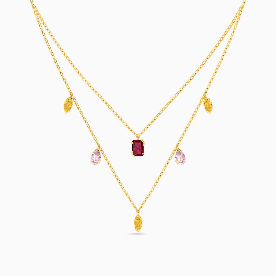 Multishaped Colored Stones Layered Necklace in 18K Gold Multishaped Colored Stones Layered Necklace in 18K Gold