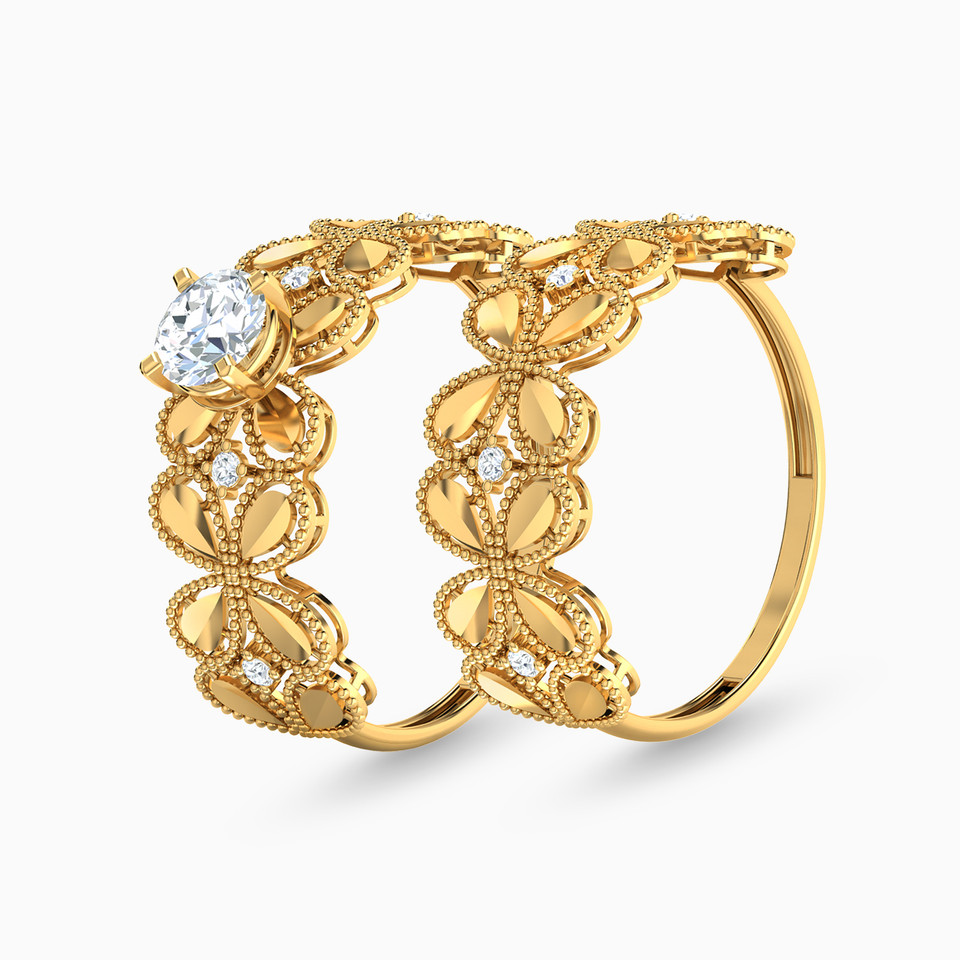 Flower Cubic Zirconia Twin Rings in 21K Gold Flower Cubic Zirconia Twin Rings in 21K Gold