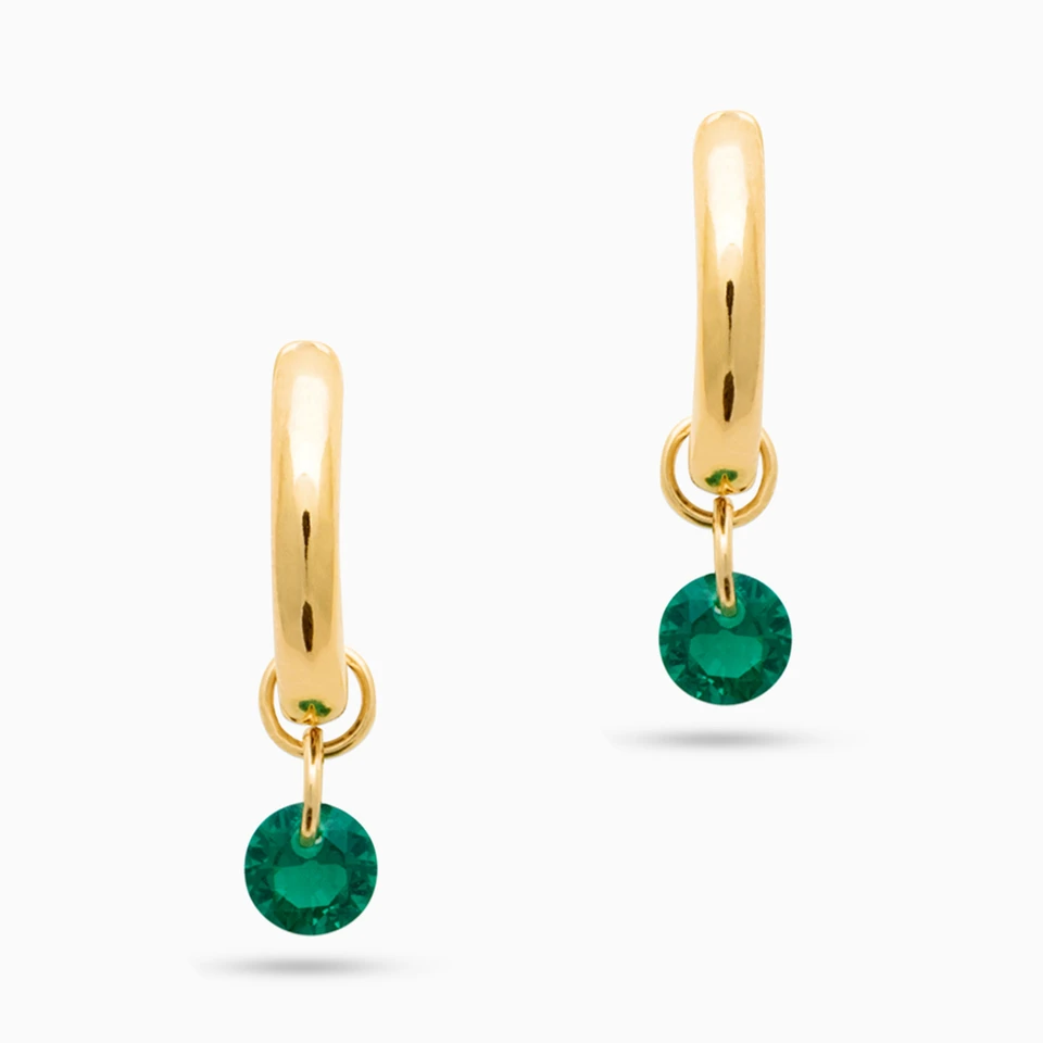 Circle Green Stones Gold Plated Hoop Earrings Circle Green Stones Gold Plated Hoop Earrings
