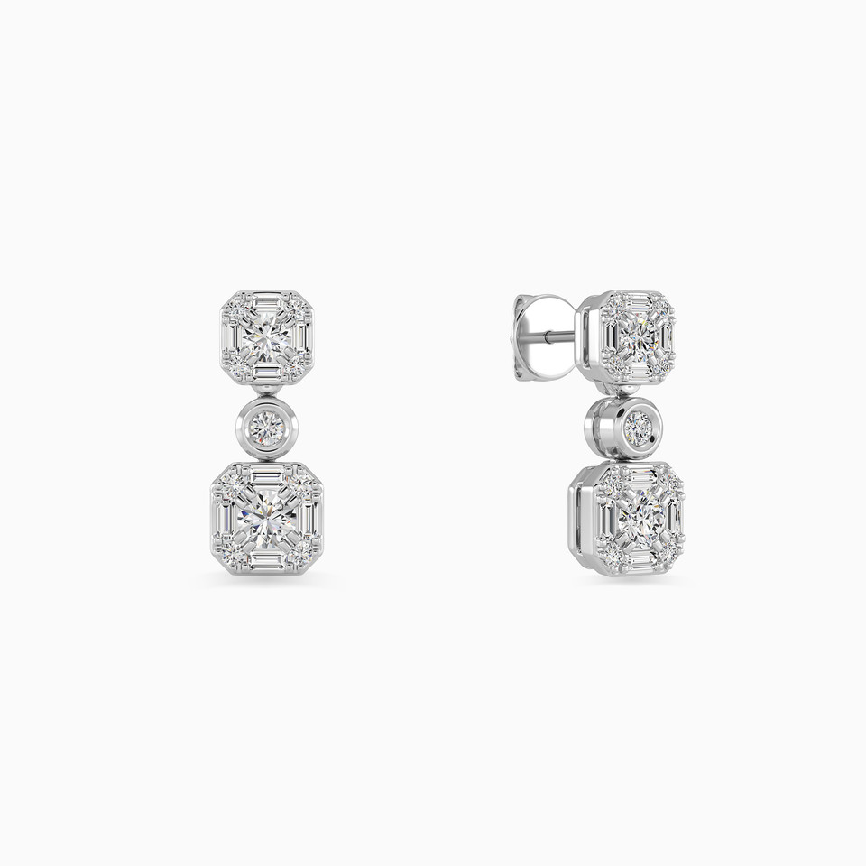 Square Diamond Drop Earrings in 18K Gold - 2 Square Diamond Drop Earrings in 18K Gold - 2