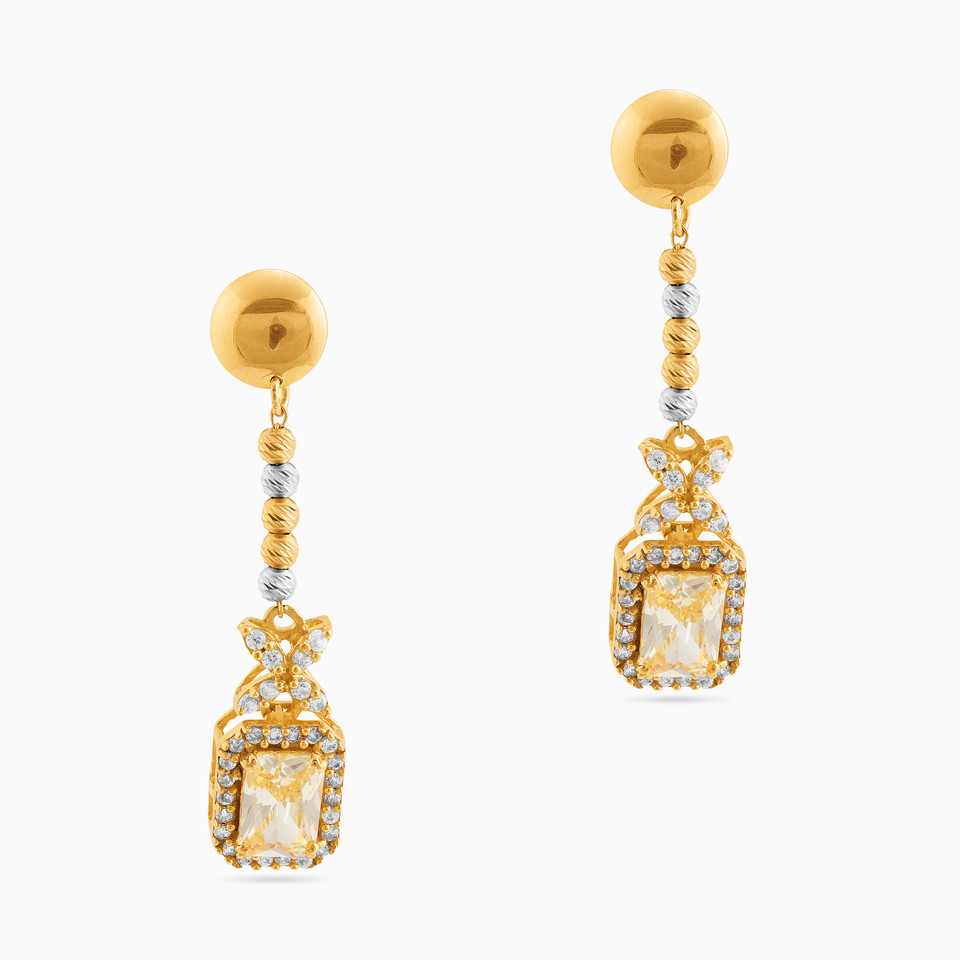 Square Colored Stones Drop Earrings in 21K Gold Square Colored Stones Drop Earrings in 21K Gold