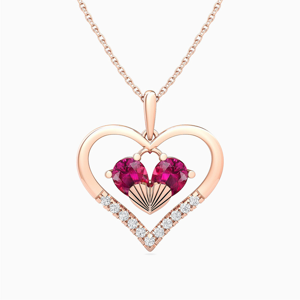 Heart Diamond & Red Stone Necklace in 18K Gold Heart Diamond & Red Stone Necklace in 18K Gold