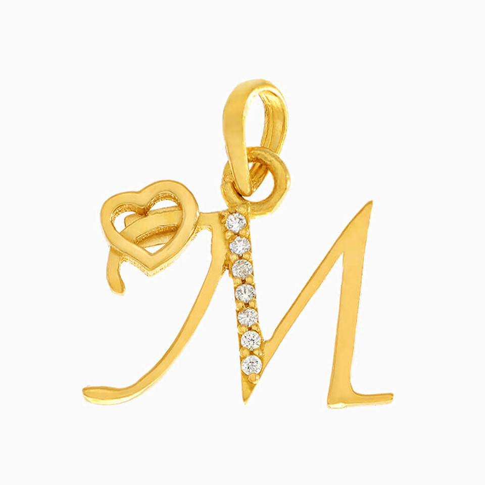 دلاية ذهب حرف M عيار 21 قيراط مزينة بأحجار الزركون دلاية ذهب حرف M عيار 21 قيراط مزينة بأحجار الزركون