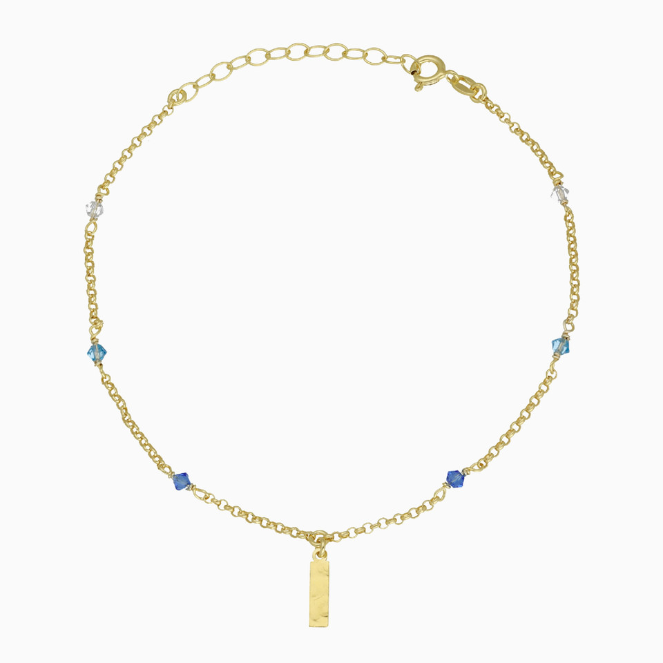 Rectangle Blue Stone Gold Plated Chain Anklet Rectangle Blue Stone Gold Plated Chain Anklet