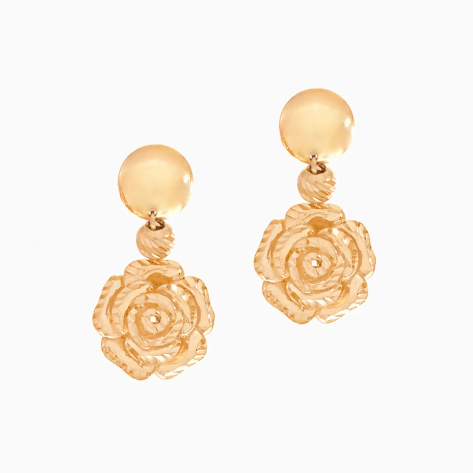 Rose Drop Earrings in 21K Gold Rose Drop Earrings in 21K Gold