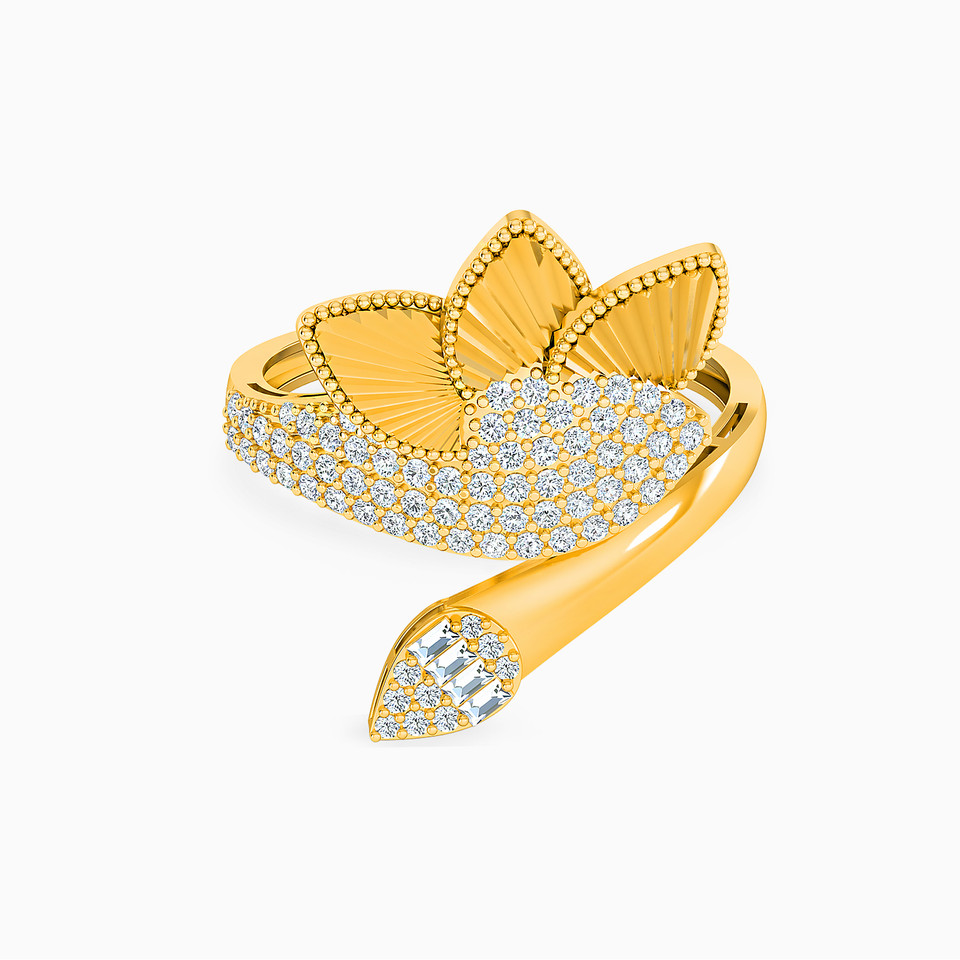 Leaf Cubic Zirconia Two headed Ring in 21K Gold Leaf Cubic Zirconia Two headed Ring in 21K Gold