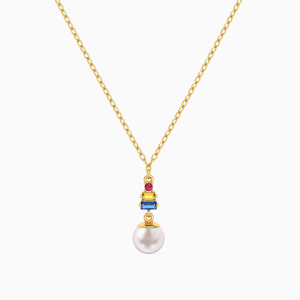 Pearl & Colored Stones Necklace in 18K Gold Pearl & Colored Stones Necklace in 18K Gold