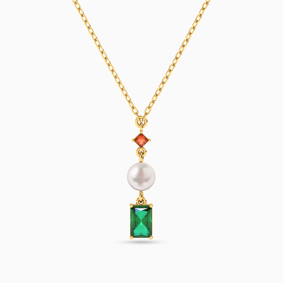 Square Colored Stones & Pearl Necklace in 18K Gold Square Colored Stones & Pearl Necklace in 18K Gold