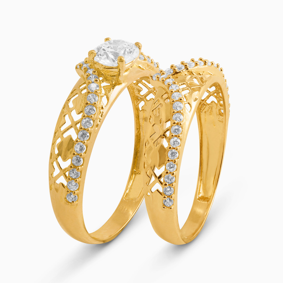 Textured Cubic Zirconia Twin Rings in 21K Gold Textured Cubic Zirconia Twin Rings in 21K Gold