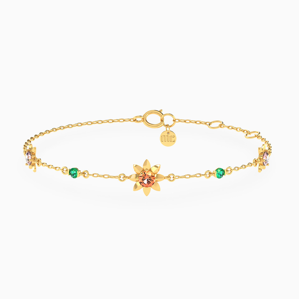 Flower Colored Stones Chain Bracelet in 18K Gold Flower Colored Stones Chain Bracelet in 18K Gold