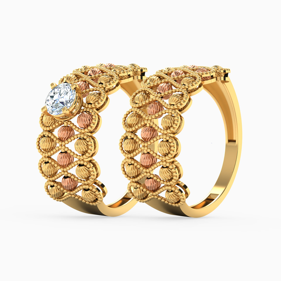 Beaded Cubic Zirconia Twin Rings in 21K Gold Beaded Cubic Zirconia Twin Rings in 21K Gold