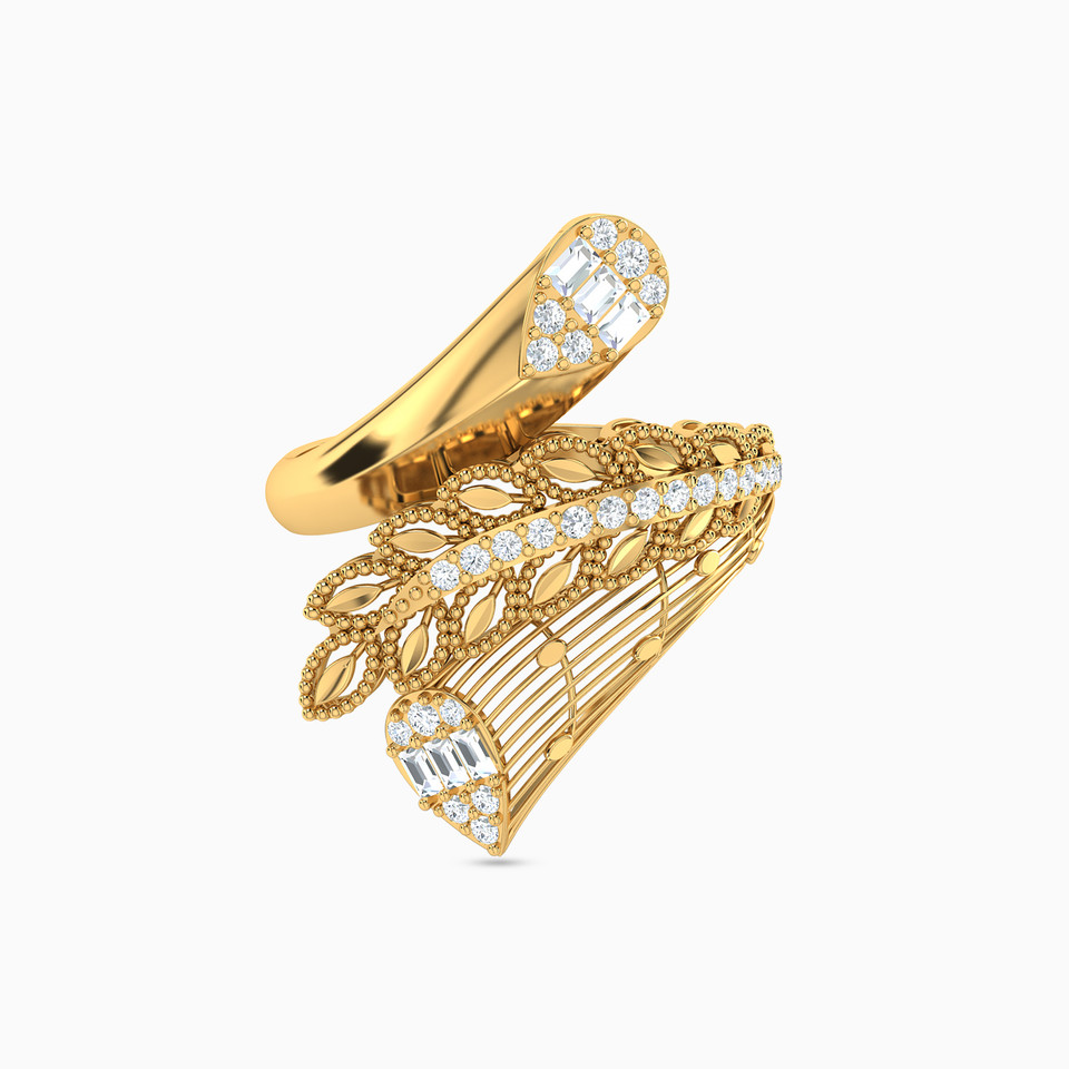 Leaf Cubic Zirconia Two headed Ring in 21K Gold Leaf Cubic Zirconia Two headed Ring in 21K Gold
