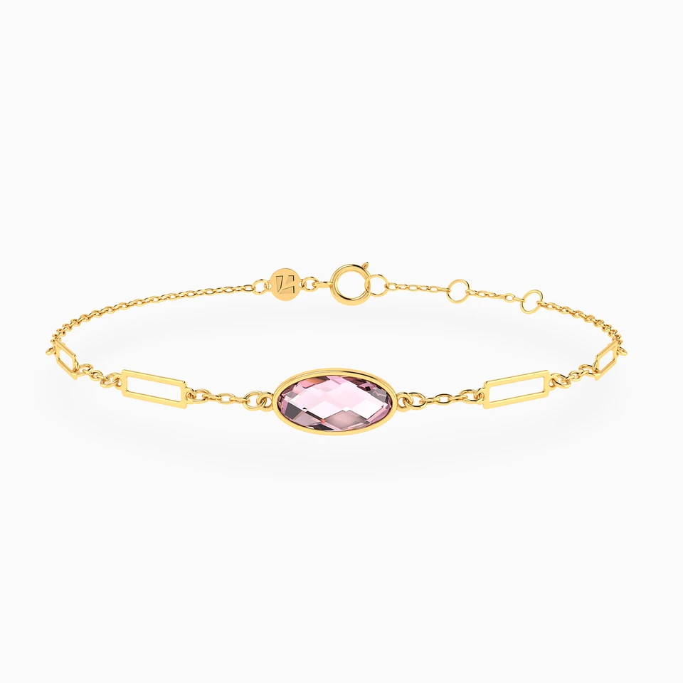 Oval Rose Stone Chain Bracelet in 18K Gold Oval Rose Stone Chain Bracelet in 18K Gold