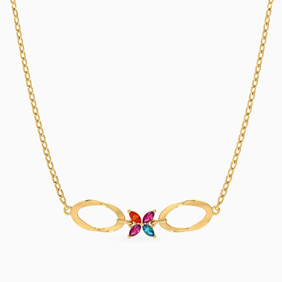 سلسلة ذهب بيضاوية عيار 18 قيراط مزينة بالأحجار الملونة سلسلة ذهب بيضاوية عيار 18 قيراط مزينة بالأحجار الملونة
