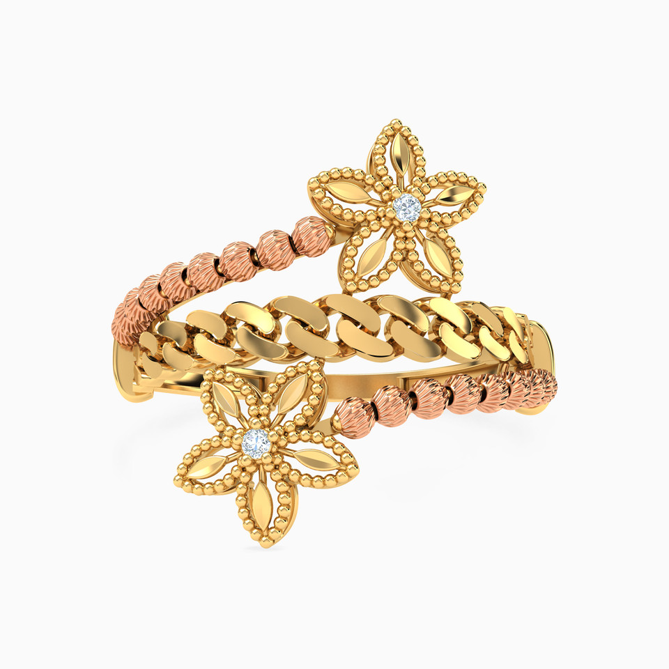 Flower Cubic Zirconia Two headed Ring in 21K Gold Flower Cubic Zirconia Two headed Ring in 21K Gold