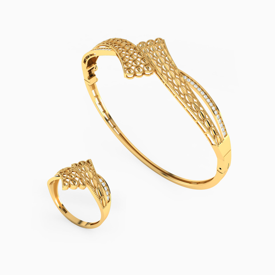 Abstract Cubic Zirconia Half Set in 21K Gold (2 Pieces) Abstract Cubic Zirconia Half Set in 21K Gold (2 Pieces)