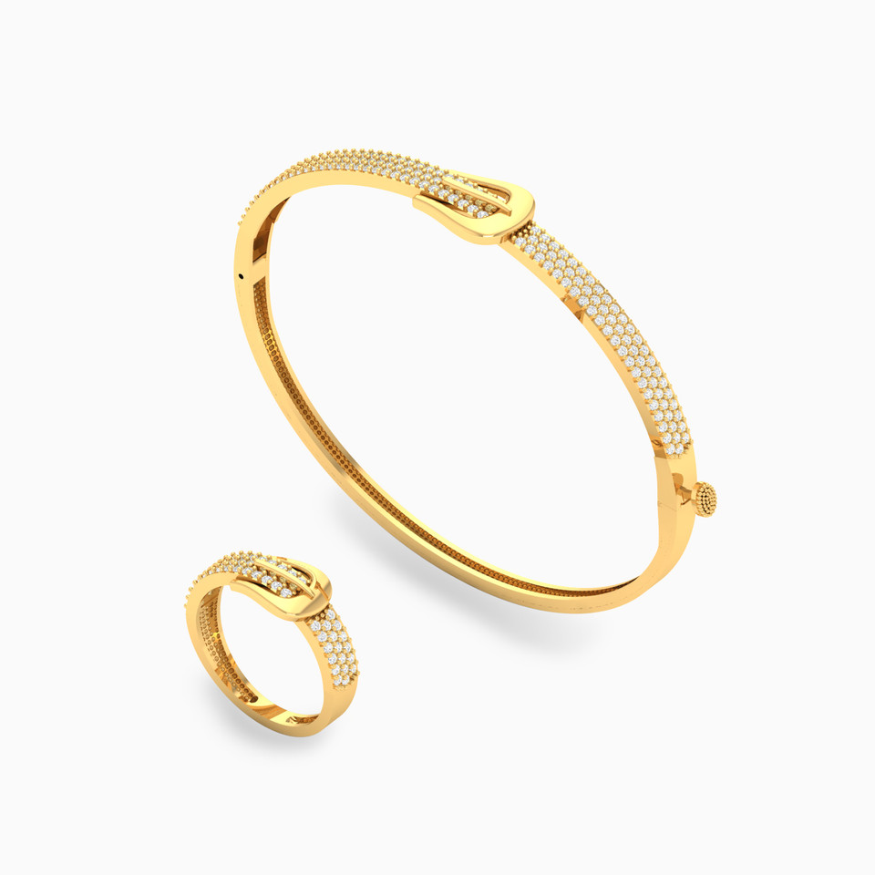 نصف طقم مشبك عيار 18 قيراط مزين بأحجار الزركون (2 قطع) نصف طقم مشبك عيار 18 قيراط مزين بأحجار الزركون (2 قطع)
