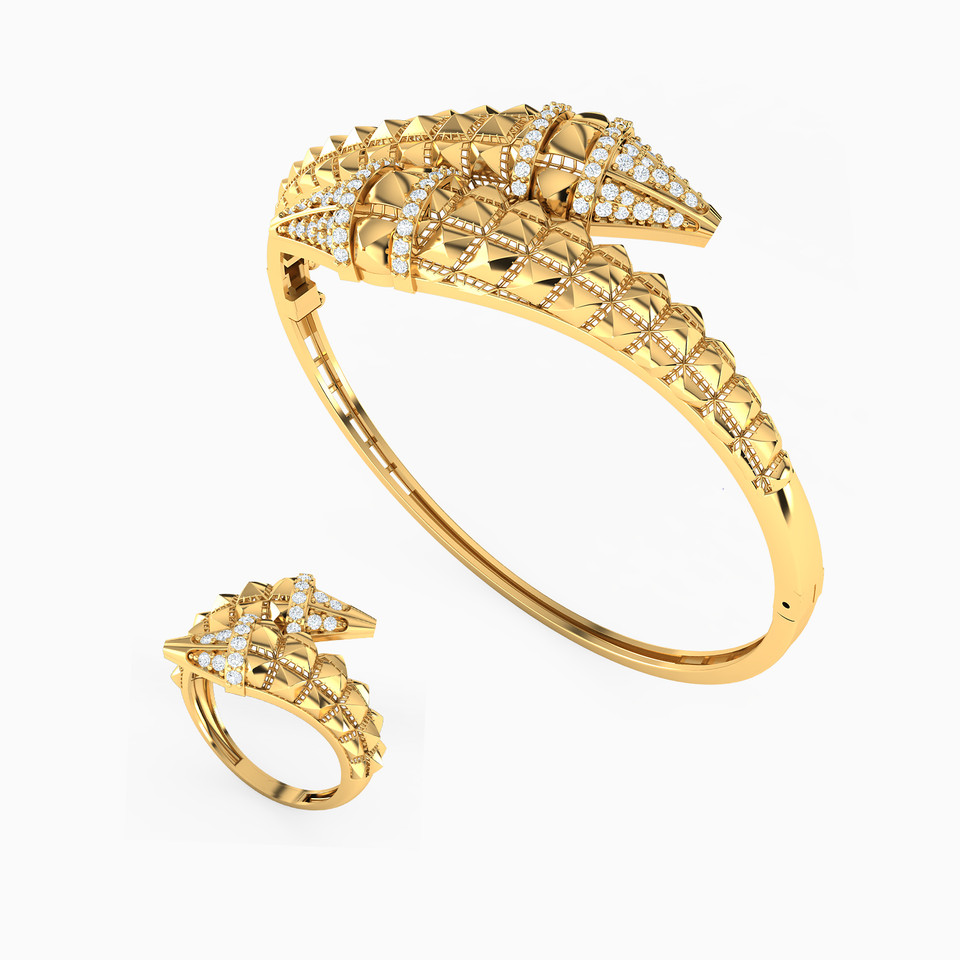 Textured Cubic Zirconia Half Set in 21K Gold (2 Pieces) Textured Cubic Zirconia Half Set in 21K Gold (2 Pieces)