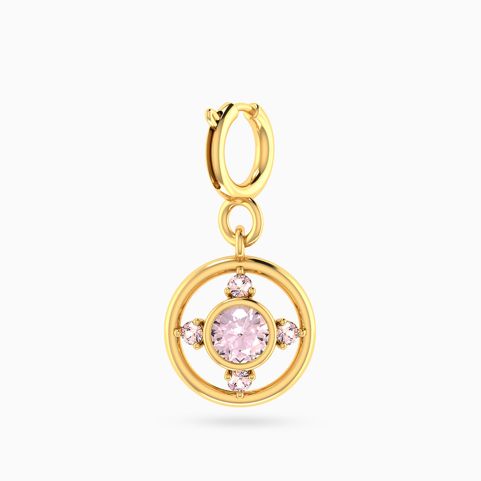 Circle Rose Stone Charm in 18K Gold - 2 Circle Rose Stone Charm in 18K Gold - 2