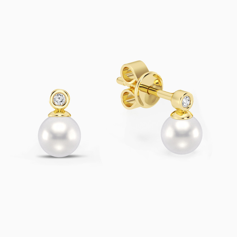 Circle Lab Grown Diamonds & Pearl Gold Plated Stud Earrings Circle Lab Grown Diamonds & Pearl Gold Plated Stud Earrings