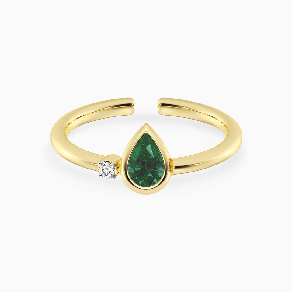 Pear Lab Grown Diamonds & Green Stones Gold Plated Ring Pear Lab Grown Diamonds & Green Stones Gold Plated Ring