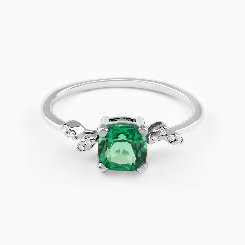 Square Diamond & Green Stones Ring in 18K Gold Square Diamond & Green Stones Ring in 18K Gold