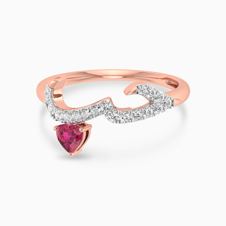 Hubb Diamond & Rose Stone Ring in 18K Gold - 2 Hubb Diamond & Rose Stone Ring in 18K Gold - 2