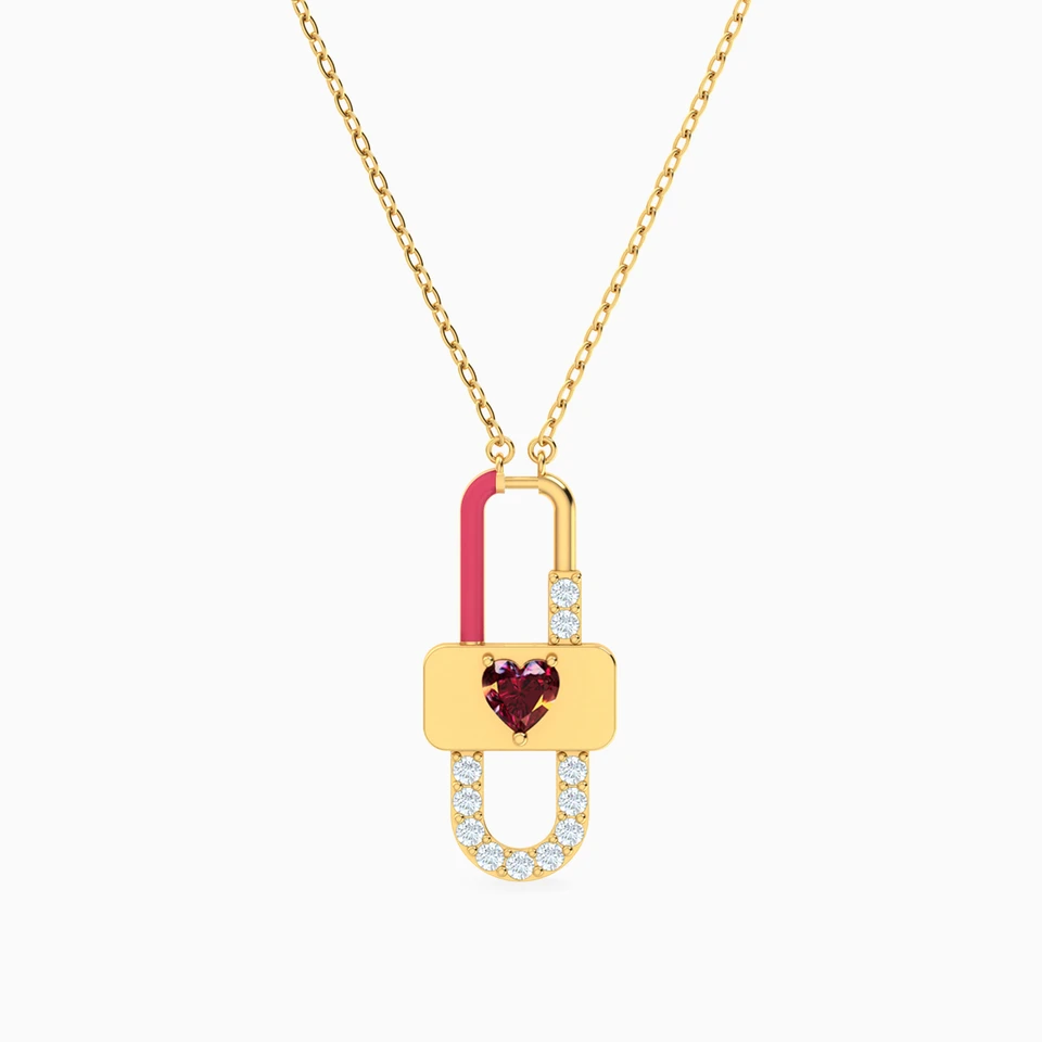 Lock Red Stone & Enamel Coated Necklace in 18K Gold Lock Red Stone & Enamel Coated Necklace in 18K Gold